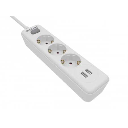 REGLETA PHILIPS 3 TOMAS SCHUKO + 2USB A